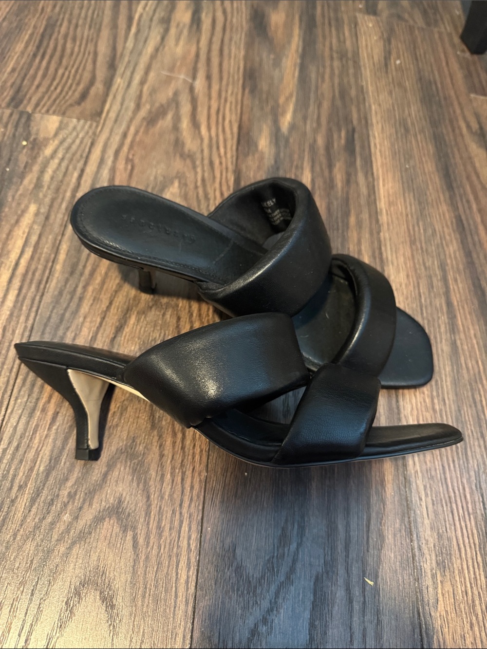 Sanctuary Black Padded Crossover Mule Heels